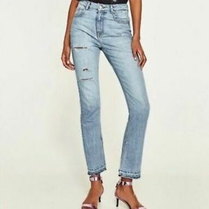 High Rise Straight Open Hem Jeans